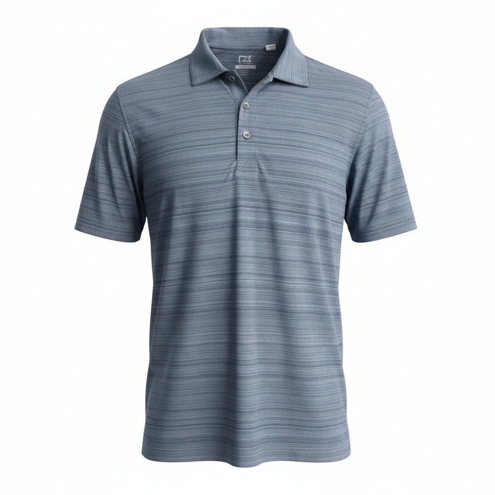 Cutter & Buck Polo Shirt Mens Large Blue Excellent CB DryTec Space Dye Short Slv